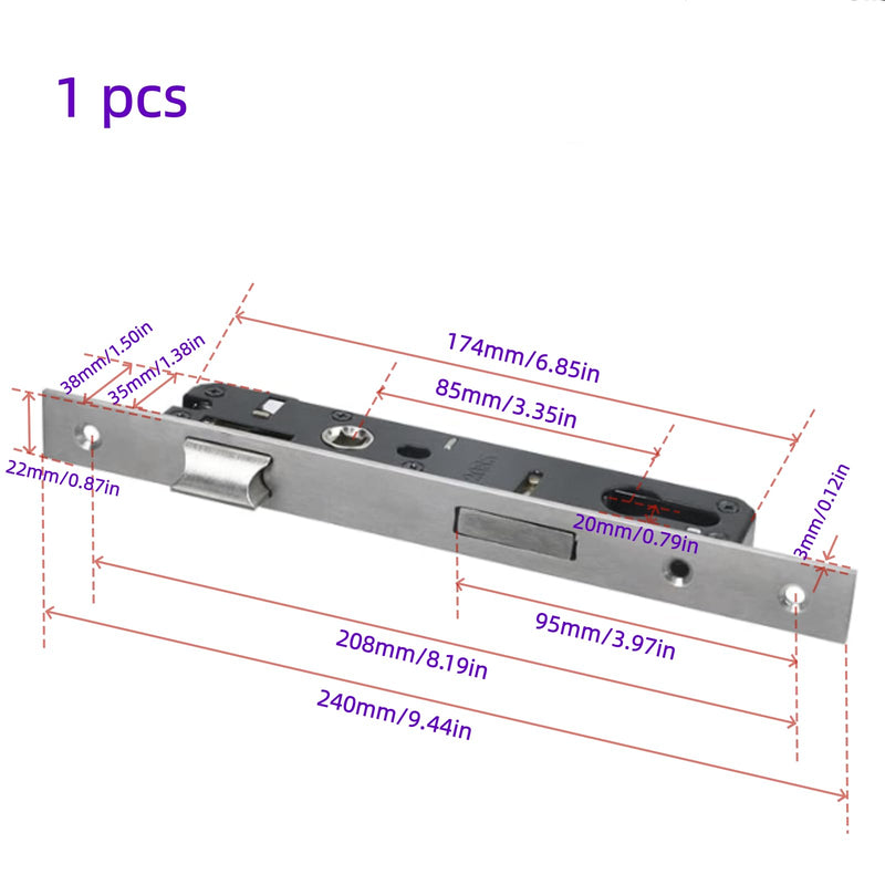 1PCS Silver Aluminum Alloy 2 Point Bolt Mortise Lock Replacement Fit for Pella Storm Door Handle Set Part with Screws 2085