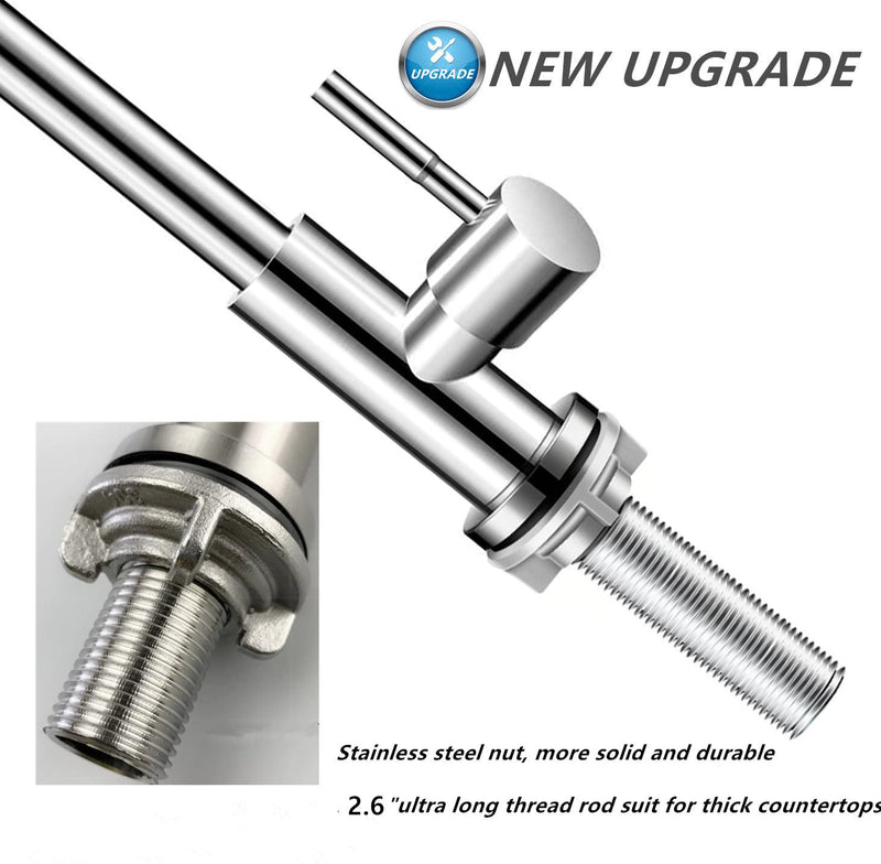 Brushed Nickel Cold Water Faucet Only,Single Handle Single Hole SUS304 Stainless Steel Cold Water Faucet for Kitchen.Outdoor(Stainless Steel nut, Longer Threaded Rod) Upgraded