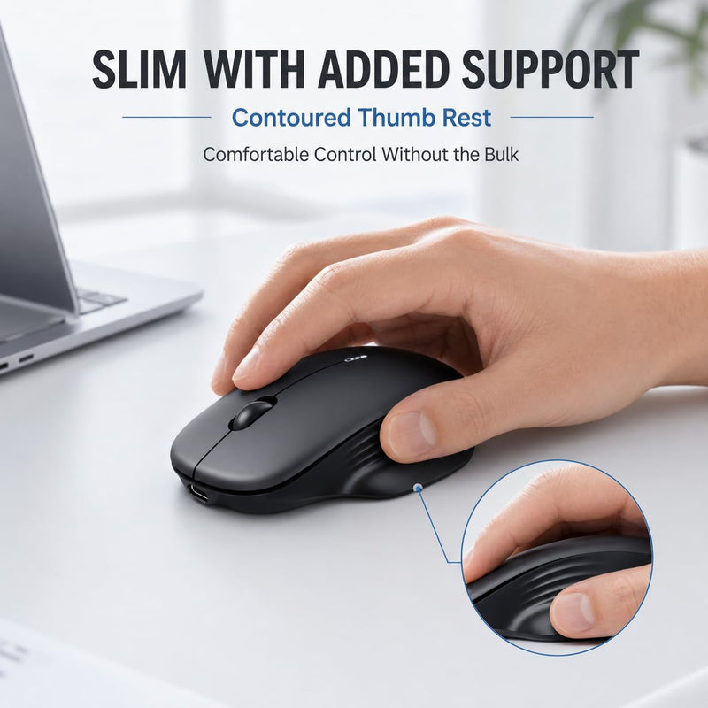 INPHIC Wireless Mouse for Laptop, 2.4G Rechargeable Computer Mouse 2400DPI | Quiet Office Cordless USB Mice with Nano Receiver Lightweight Adjustable DPI, Portable Travel Slim Mouse for PC, Mac, Tablet