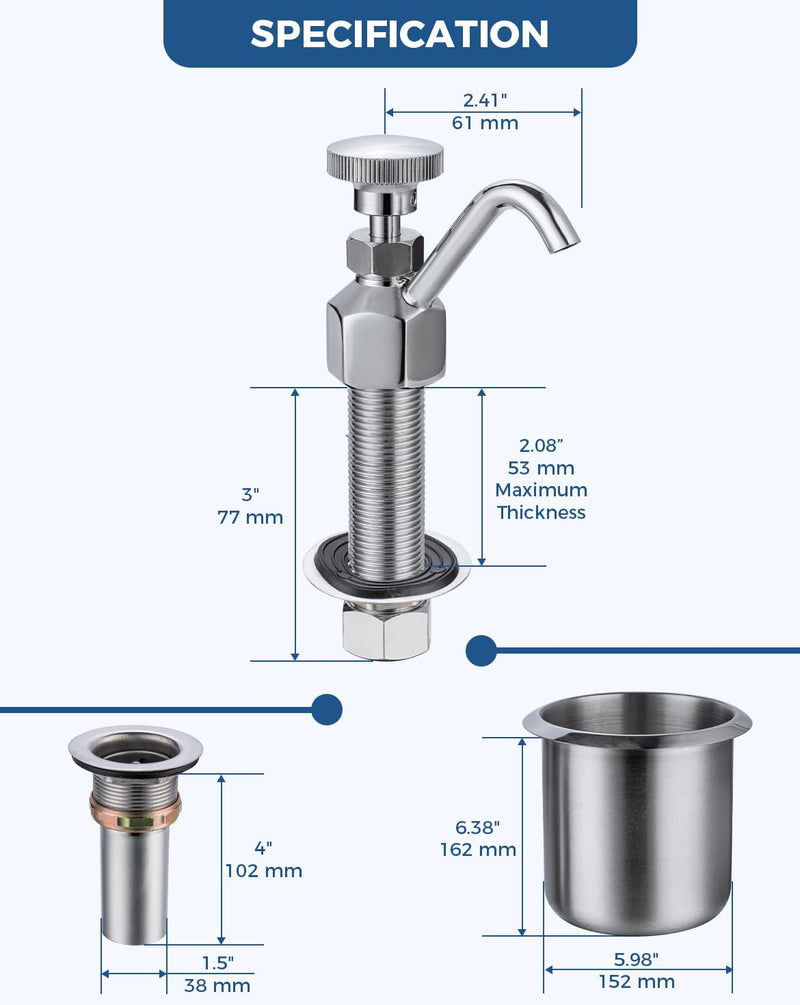 Kitchen Faucet Single Hole Dipper Well Faucet 0.5 GPM Flow Coffee Shop Bar Counter Sink Faucet Deck Mount Commercial Food Washing Tool for Washing Ice Cream or Coffee Spoons, Brass