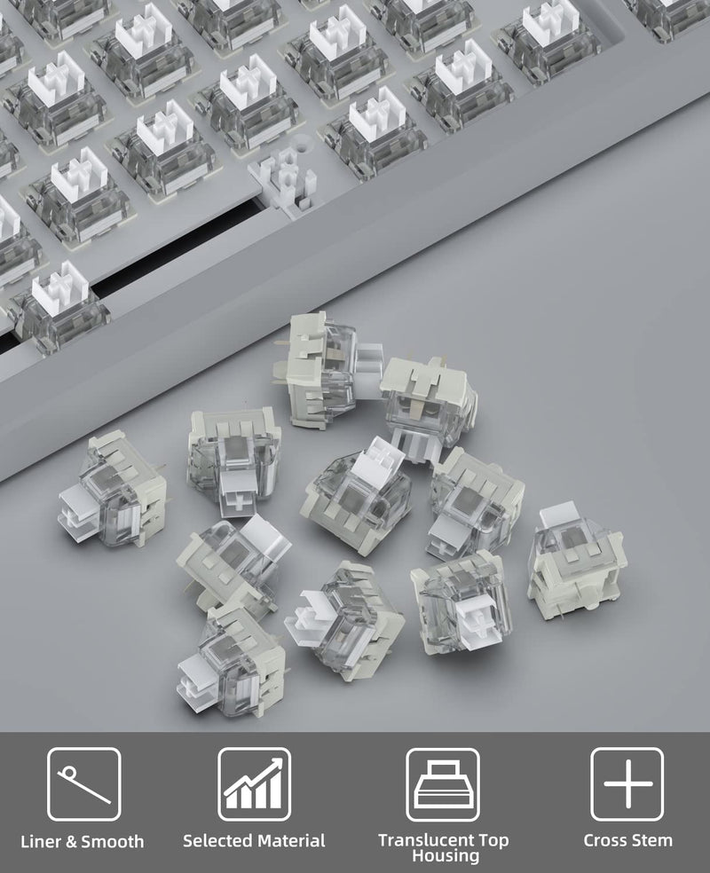 MAGIC-REFINER x Creamy White Switches for Mechanical Keyboard DIY, 42gf Linear Keyswitch 3 Pins, Pre Lubed with POM Stem Compatible for MX Mechanical Keyboard Switch Set (100PCS) 100PCS+No Switch Tester Creamy White/Linear