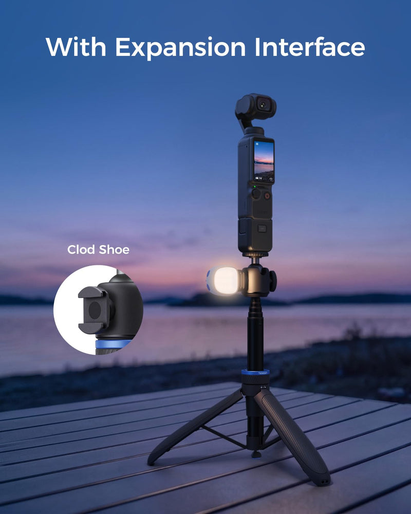 TELESIN 0.1s Auto Open Mini Selfie Stick Tripod for DJI Osmo Pocket 3 4 | 65 cm/25.5in Tripod Compatible with Insta360 Luna Ultra Xtra Muse Action Camera Accessories, Cold Shoe Mount, 360° Ball Head 65cm Selfie Stick Tripods (1/4" Bolt Adapter)