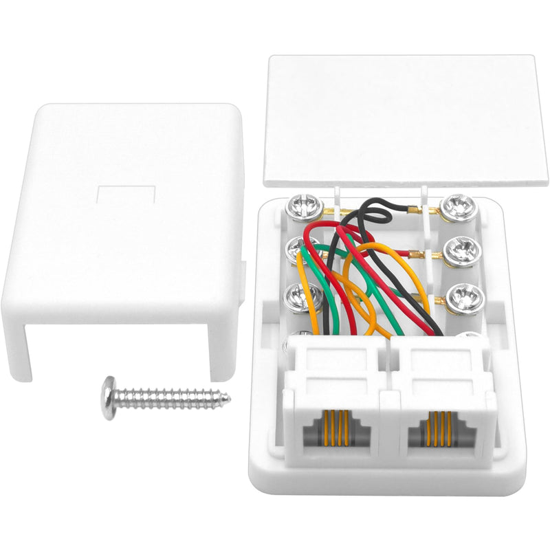 Phone Jack Surface Mount Dual Port for 2 Phone Line Telephone Jack Box 8 Screw Terminals to 2 RJ11 6P4C Female White 2in2out White