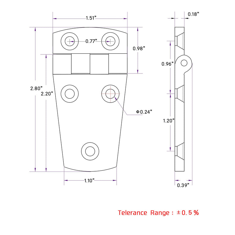 AMYSPORTS Hardware Mount Door Hinge Stainless Heavy Duty Boat Hinge Steel Cabinet Deck Stainless Hinge Marine Garage SUS316 1.51 inch x 2.8 inch 2pcs