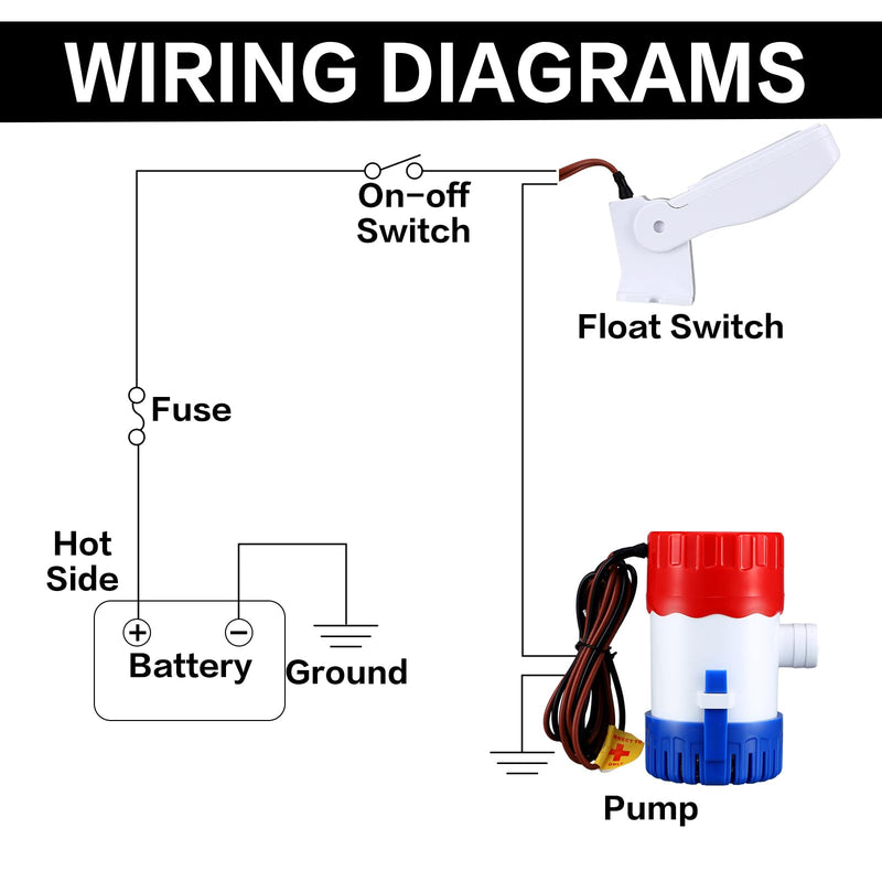 Landhoow Bilge Pump 12V with Float Switch Bilge for Boats DC 12V 24V 32V Portable Marine Electric Boat Water Pump(750 Gph) 750 GPH