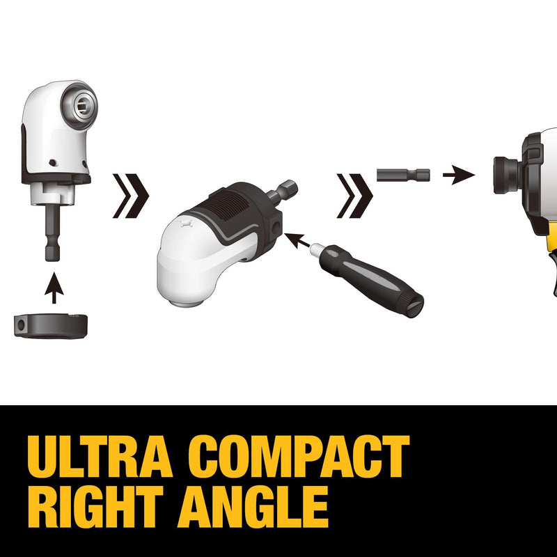 DEWALT Right Angle Drill Attachment, 12 in 90 Degree Drill Adapter, Compact 4-in-1 Modular FLEXTORQ Impact Ready Straight Flexible Shaft (DWAMRASETFT) 12-Inch