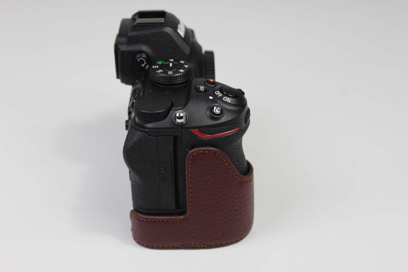 Z7 Z6 Z5 Case, BolinUS Handmade Genuine Real Leather Half Camera Case Bag Cover for Nikon Z5 Z6/Z6II Z7/Z7II Bottom Opening Version + Hand Strap (Coffee) Coffee