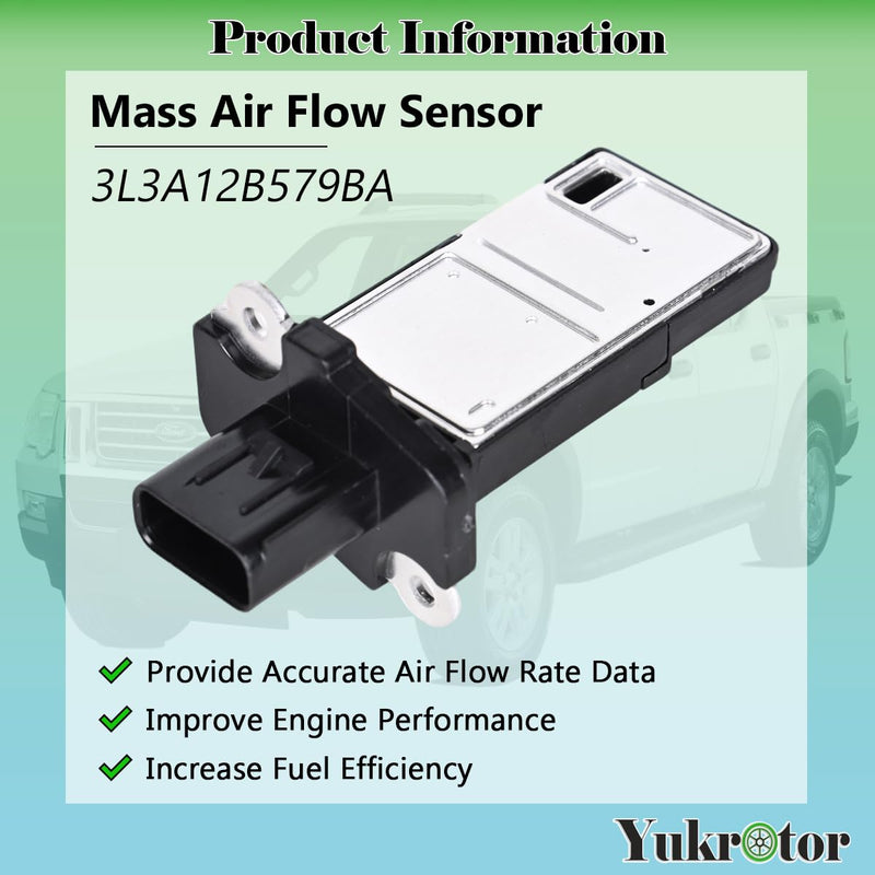 Mass Air Flow Sensor MAF Sensor 3L3A12B579BA Compatible with 2004-2010 Ford F-150 F-250 Super Duty E-150 E-250 Escape Expedition Explorer Mustang Lincoln Mercury Replaces OE# 3L3Z12B579BA