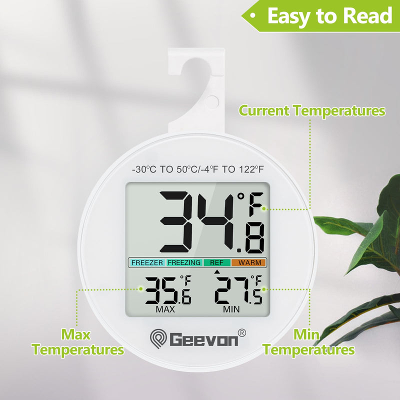 Geevon Small Digital Refrigerator Thermometer 3 Pack, IP65 Waterproof Commercial and Home Use, Max/Min Record Function with LCD Screen, Stand and Magnetic Back, for Fridge, Freezer Scenarios 8724