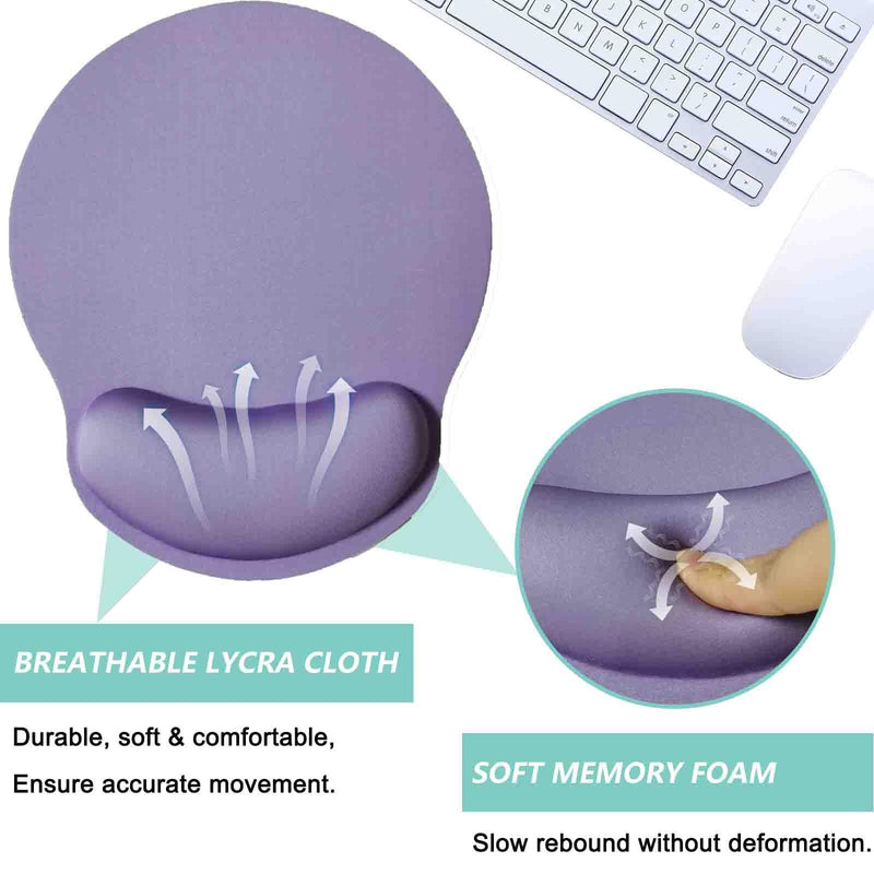Mouse Pad with Wrist Support, Ergonomic Mouse Pad with Memory Foam Wrist Rest Cushion, Non-slip Rubber Base Gaming Mice Pad for Home Office Computer Laptop, Purple