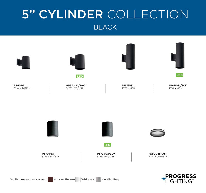 Cylinder Collection 5" Modern Outdoor Ceiling Light Black