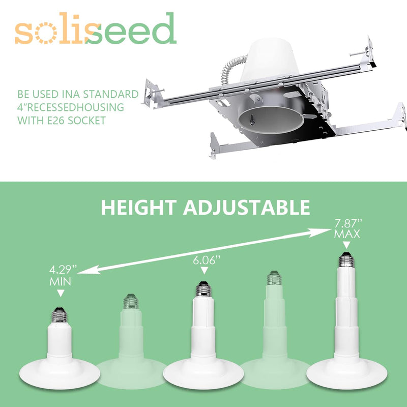 Soliseed 4 Pack 4 Inch LED Can Lights Length Adjustable Recessed Lights,Retrofit Downlight ETL Damp Rated,9W=40W,5000K Daylight,500LM,Dimmable,Easy Installation,Bevel Trim,E26 Base 5000K(Daylight) 4 Inch-4 Pack