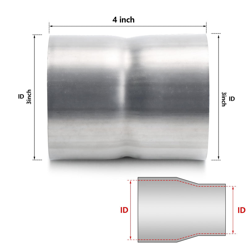A-KARCK Exhaust Adapter Connector 3" ID to 3" ID, Exhaust Pipe Reducer 4" Overall Length 304 Stainless Steel