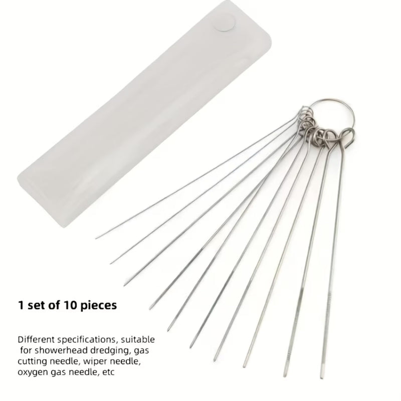 Shower Head Cleaning Pins Set, 10 Different Sizes Stainless Steel Unclogging Needles, Tiny Holes Cleaner Tool Kit for Clogged Shower Nozzles, Sink & Small Orifice Cleaning