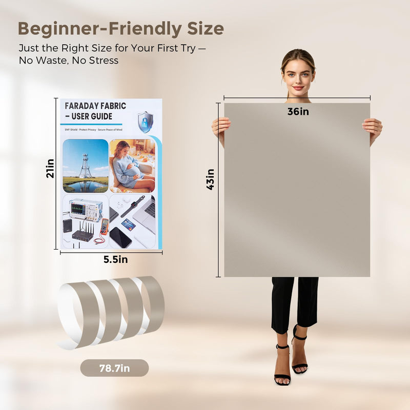 Faraday Fabric 43" x 36" with Conductive Tape, Military Grade EMF RF Shielding Cloth, Blocks WiFi, Bluetooth, GPS, RFID & Cellular Signals for DIY Privacy & Device Protection 1 Yard(43''*36'')