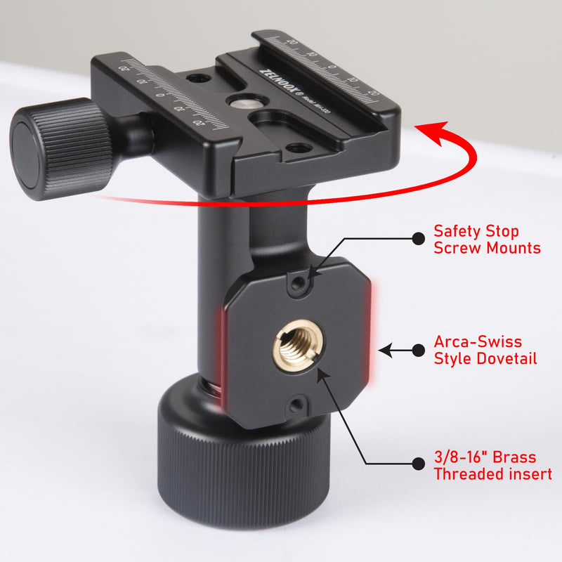 Monopod Gimbal Head – Side Saddle Speed Tilt with Arca-Swiss Dovetail Quick Release Plate | Supports Medium & Telephoto Lenses | Max Load 100lbs