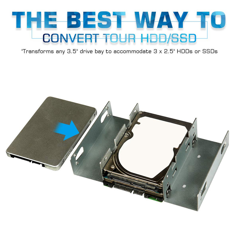 SSD/HDD Metal Mounting Bracket, Convert Any 3.5 inch Solid State Drive/HDD Into One 5.25 inch Drive Bay (3x2.5 SSD/HDD to 5.25 Metal) 3x2.5 SSD/HDD TO 5.25 Metal
