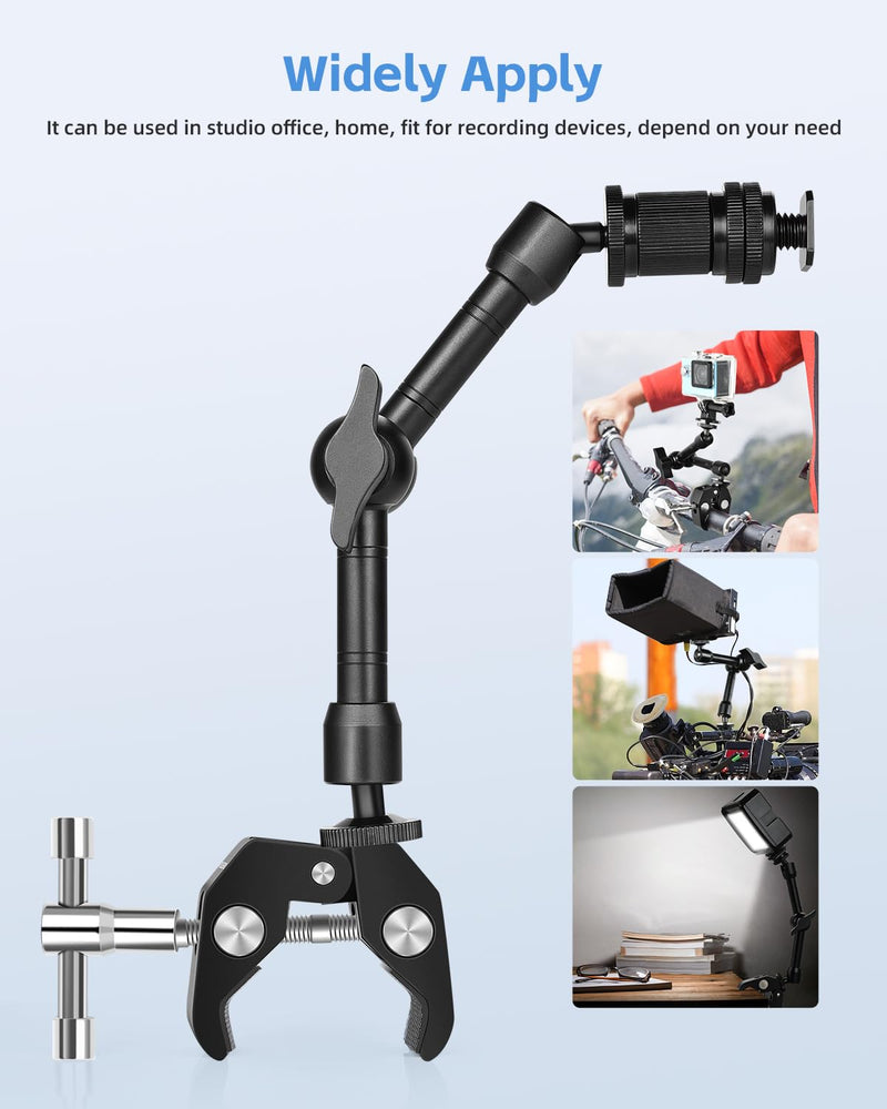 UTEBIT Adjustable Magic Arm with Super Clamp, 9 inch Articulating Arm Clamp Kit for LCD Monitor, LED Light, Flash Light, Camera Rig