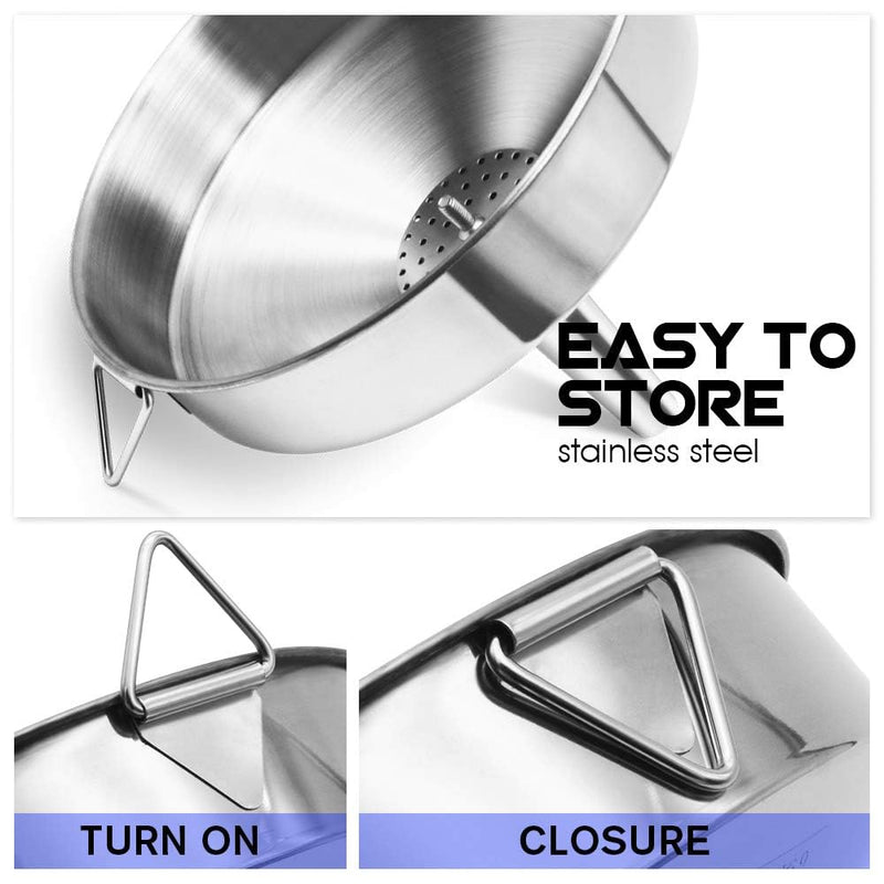 Super Large Stainless Steel Large Funnel with Detachable Strainer/Filter for Cooking Oil and Transmission Liquid and Powder, Food Grade Metal Kitchen Funnels 7.9 Inch