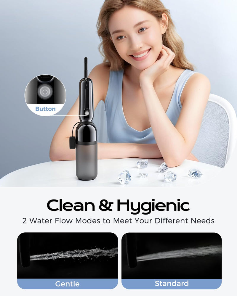 ESSAGER Portable Bidet for Travel, Foldable & Rechargeable Handheld Sprayer–Waterproof with 2 Pressure Modes, 350ml Expandable Bottle for Women, Men, Baby, Postpartum & Personal Hygiene(Black) Black