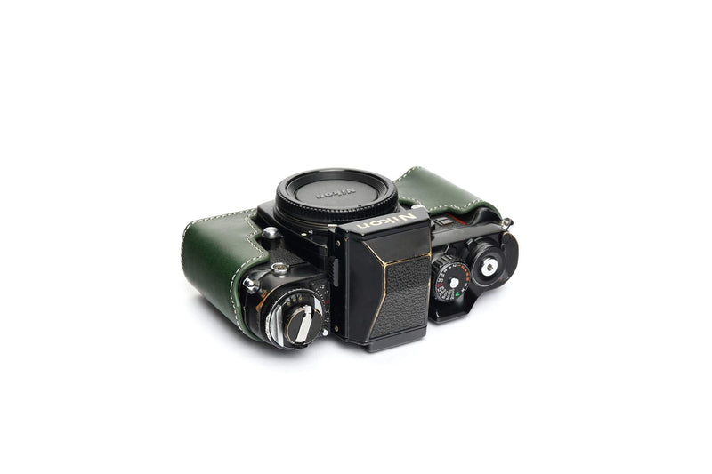 Nikon F3 Case, BolinUS Handmade Genuine Real Leather Half Camera Case Bag Cover for Nikon F3 F3HP F3AF F3T Camera with Hand Strap (Green) Green