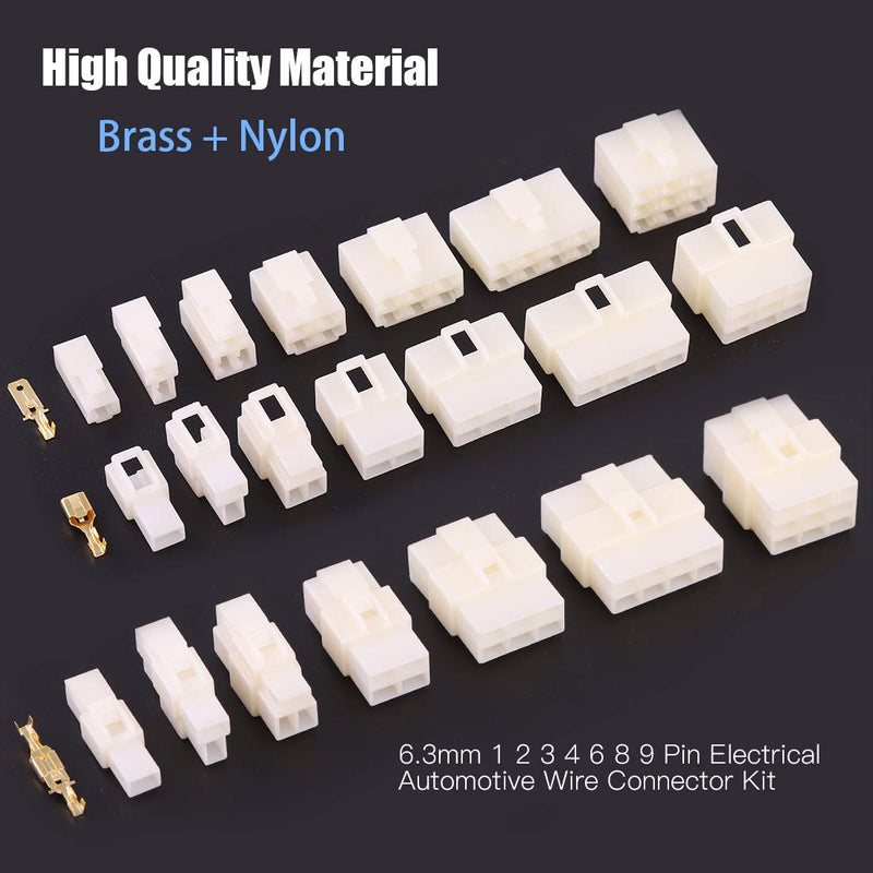 Glarks 400Pcs 6.3mm 1 2 3 4 6 8 9 Pin Electrical Automotive Wire Connector Male Female Socket Plug and Pin Header Crimp Wire Terminals Kit for Motorcycle, Bike, Car, Boats 400Pcs 1 2 3 4 6 8 9 Pin