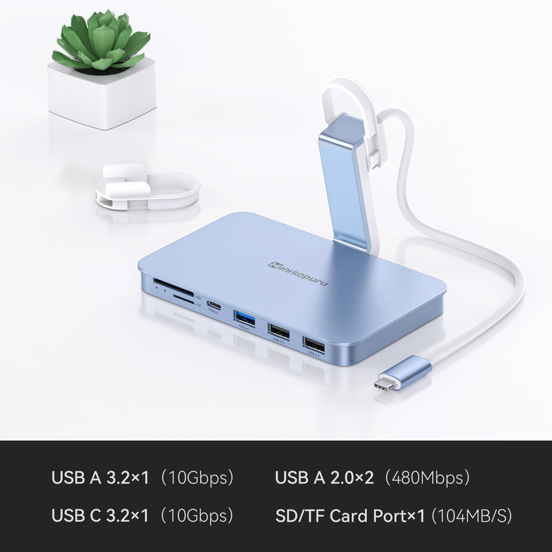 Minisopuru iMac Accessories – USB C Hub for iMac 24 inch 2021/2023 with USB 3.2 10Gbps, iMac USB Adapter Compatible with iMac 24 M1/M3 and Studio Display 27 inch, Blue (without SSD Port).