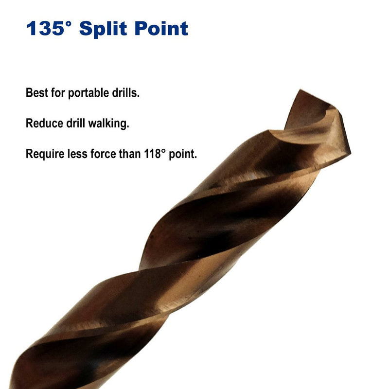 1/4-Inch Cobalt Steel M35 Jobber Length Twist Drill Bits for Hard Metal, Stainless Steel, Pack of 12 1/4 in