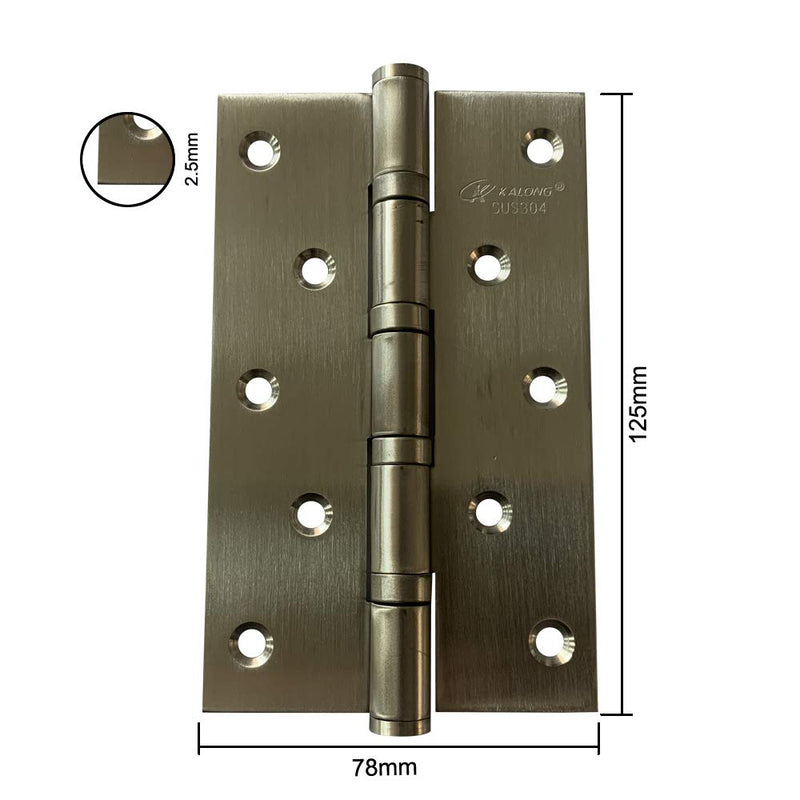 Stainless Steel 304 Door Hinges, 5 inch x 3 inch Heavy Duty Ball Bearing Non Removable Pin for Salty Residential Environment Exterior and Interior Doors Swing with Square Corner-2 Pack (2, Silver) 2