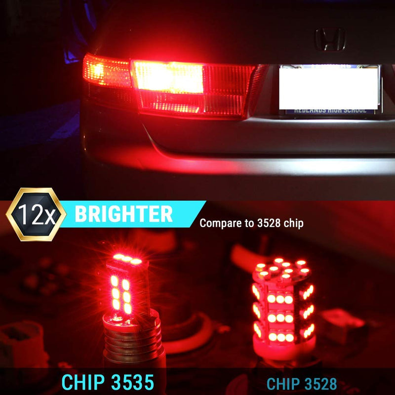 Syneticusa 7443 Red Flashing Strobe Blinking Rear Alert Safety Brake Tail Stop High Power LED Light Bulbs