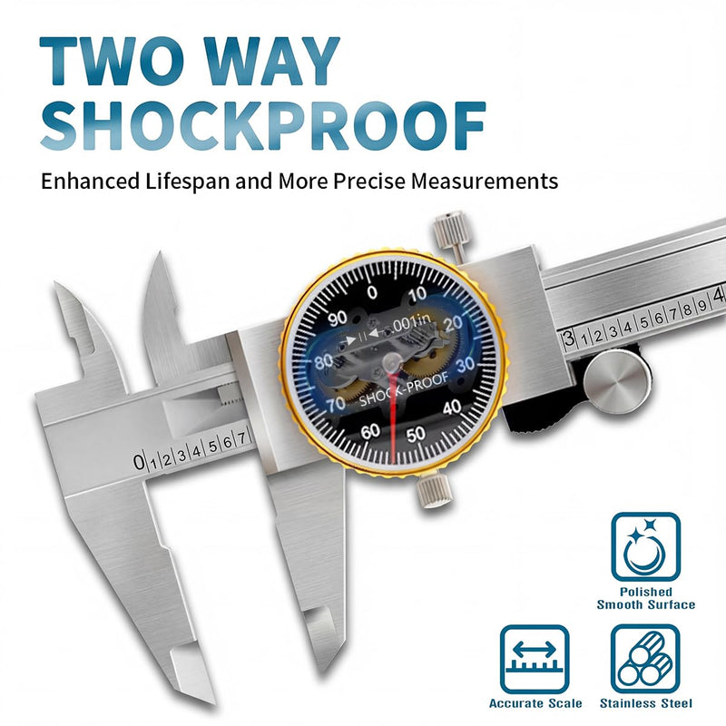 WeldingStop Precision 0-6" Dial Caliper Set with Protective Case - 0.001" Accuracy 4-Way Measuring Tool, Shock-Proof Stainless Steel, Ideal for Home & DIY Measurement