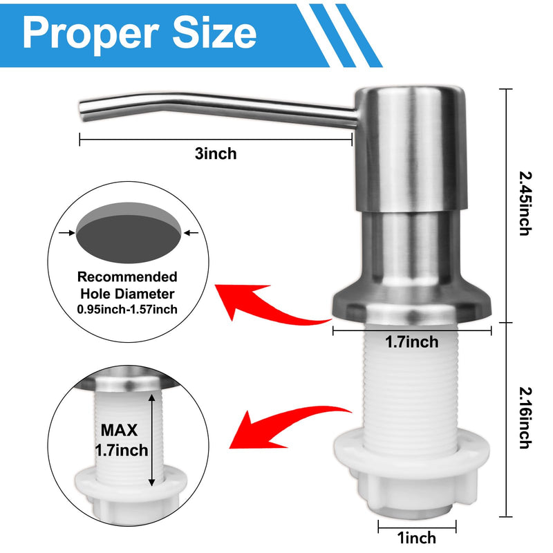 2-Pack Stainless Steel Soap Dispenser for Kitchen Sink, Built-in Kitchen soap Dispenser Kit with 47" Extension Tube, Check Valve,Multiple Sealing Plugs, No More Frequent Refills Brushed Nickel 2