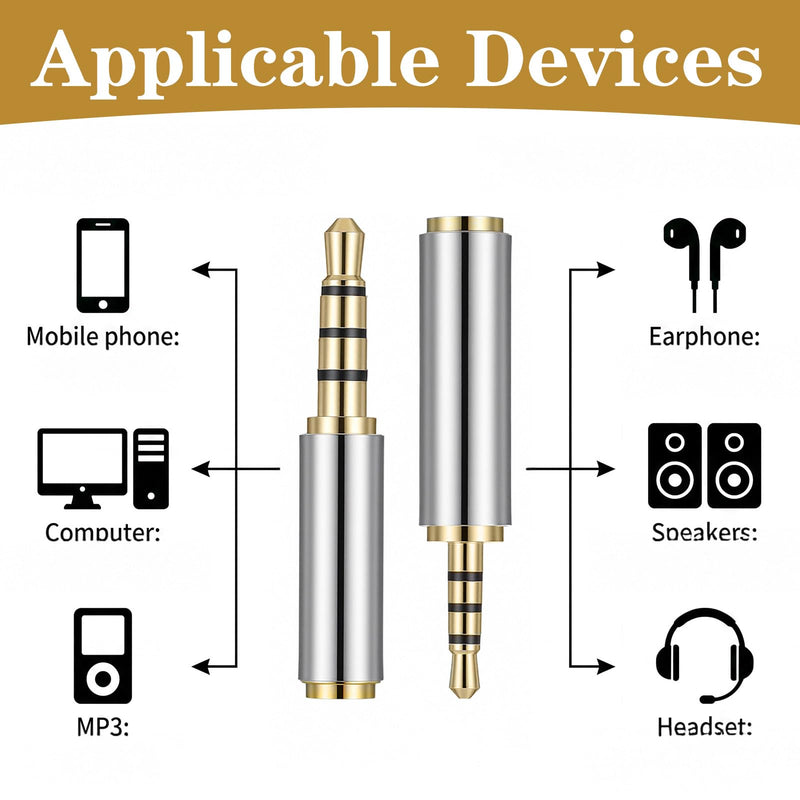 cobee 4 Pcs 2.5mm to 3.5mm and 3.5mm to 2.5mm Adapter | Gold Plated Stereo Audio Adapter Jack Connector Converter for Headphone Smartphones Tablets Mono MIC Function Compatible