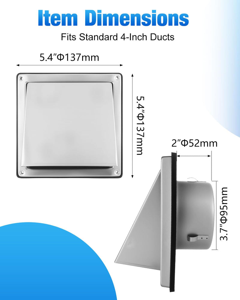  [AUSTRALIA] - 4 Inch Dryer Vent Cover Outdoor with Stainless Steel Guard Dryer Wall Exhaust Vent Cap Non-Return Flap with Sealing Gasket Grille, Easy Install(1 Pack) 1 Pack 4-Inch Insect Screen Mesh