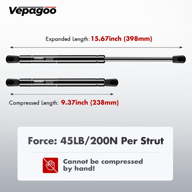 Vepagoo C1615208 16 Inch Gas Struts 45Lbs/200 N Shocks Spring for Camper Shell Window Truck Cap Canopy Rear Glass Topper Replacement,Lift Supports Set of 2 16IN 45LB