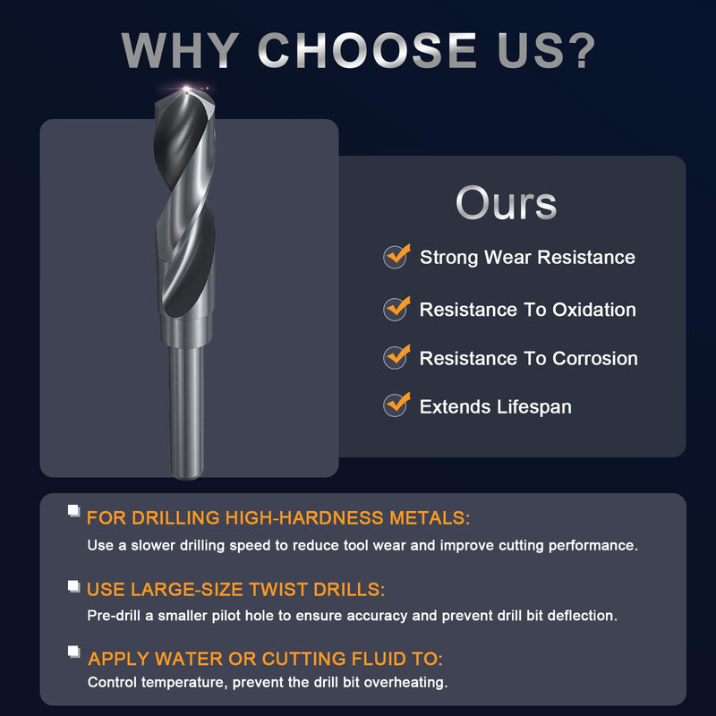 uxcell 36mm Drill Bit 1/2" Reduced Shank M2 High-Speed Steel Nitriding Black 135° Bits for Hard Metal Stainless Steel Professional Round