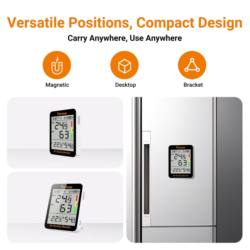 Temtop Smart Air Quality Monitor with Indoor Thermometer & Thermo-Hygrometer – PM2.5, AQI, Temperature and Humidity Detector for Home, Office, Nursery, School, App Connectivity, 60-Day Battery Life 2 Modes/Extended Standby/APP 1