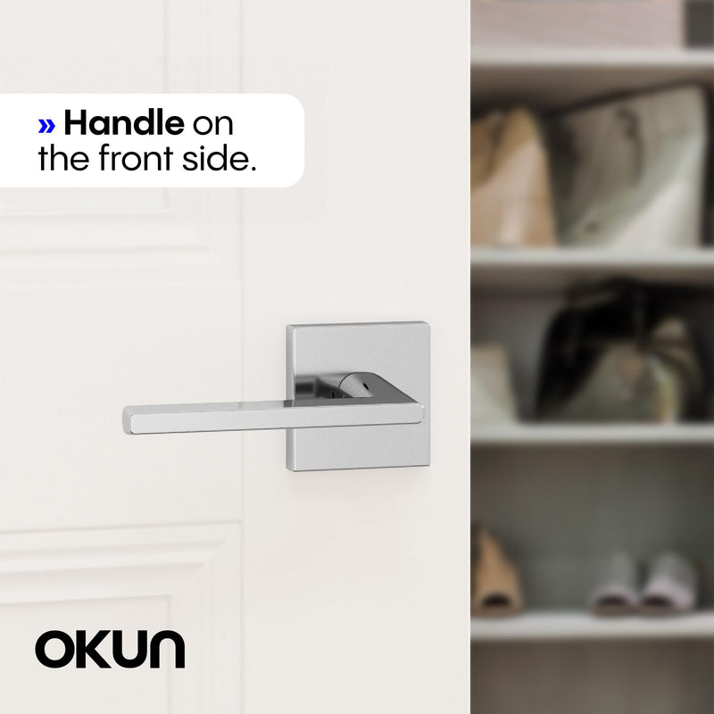Okun Quadra Dummy Door Handle, Chrome Non-Turning Door Lever 1-Pack – Decorative Reversible Interior Handle for Closet, Pantry, Hallway & French Doors, Sleek Modern Design