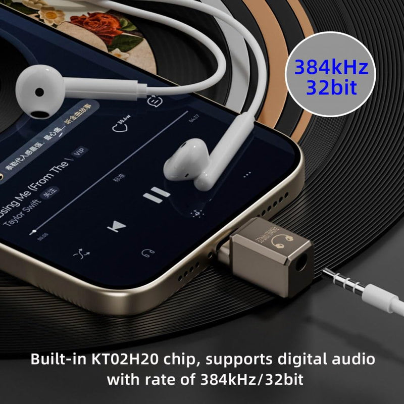 CY Audio Adapter Type C USB-C to DAC 3.5mm HiFi Audio AUX & MIC Sound Card 384kHz 32bit Adapter KT02H20 Compatible OMTP CTIA with Laptop Tablet Phone USB-C to DAC 3.5mm 384kHz