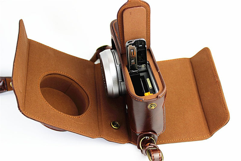 X100 Case, BolinUS Handmade PU Leather Fullbody Camera Case Bag Cover for Fujifilm Fuji X100 X100S X100T Bottom Opening Version + Neck Strap -Coffee Multi-Colored