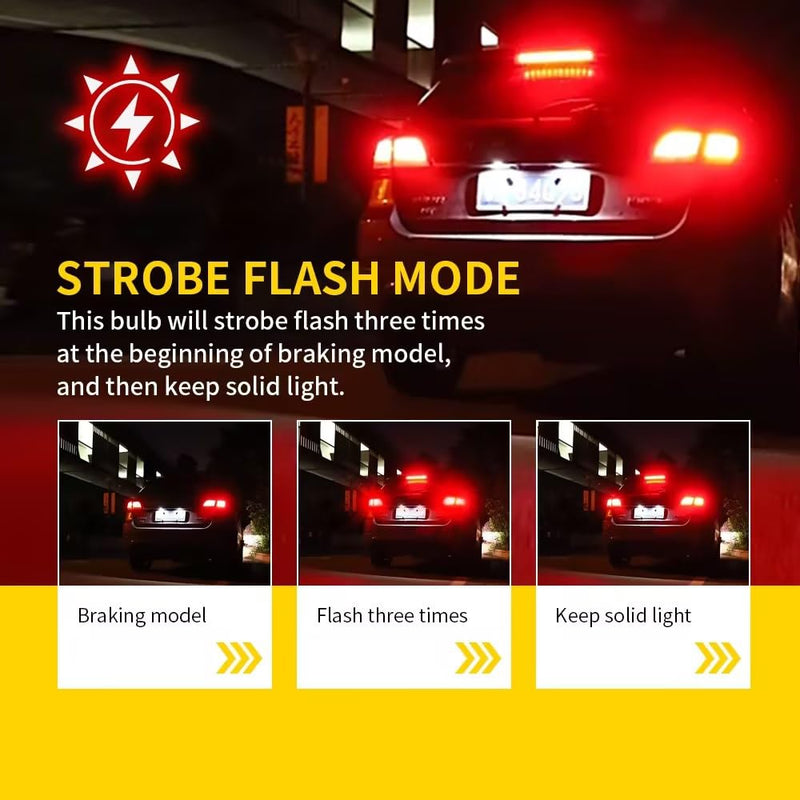 BMT xms 7443 LED Strobe Brake Lights Bulbs Red Light, Super Bright T20 W21W 7440 7441 7444 7443R Flashing Strobe Light, Pack of 2