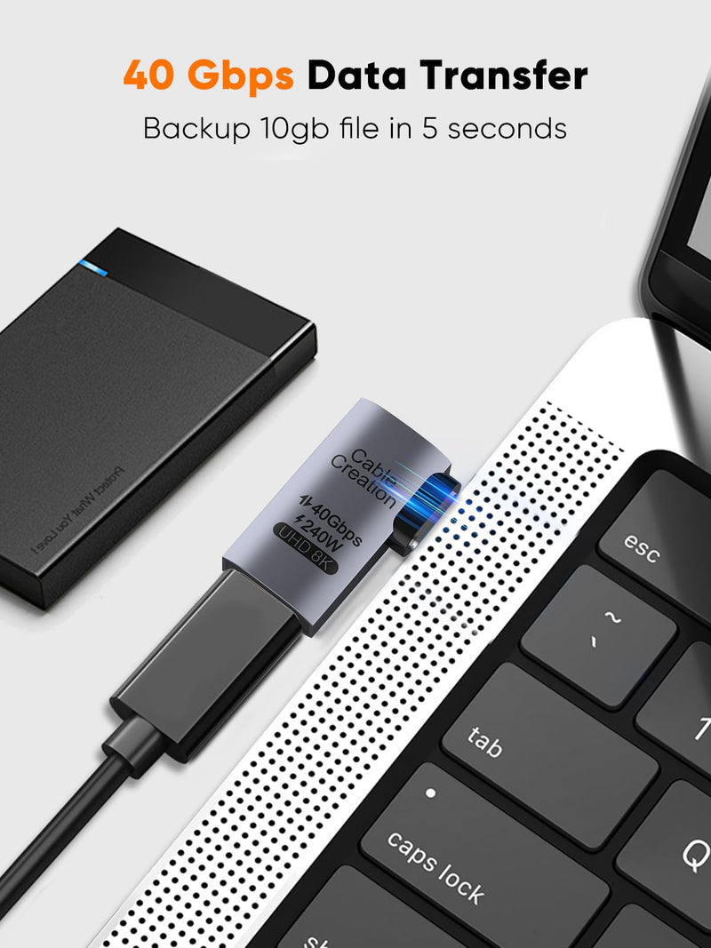  [AUSTRALIA] - CableCreation Right Angle USB C Adapter 2 Pack, USB C Male to Female 90 Degree Adapter 40Gbps 240W Compatible with Thunderbolt 4, USB 4, Notebook, PC, Tablet, Phone and More, Right Angle Right Angle-2 Pack