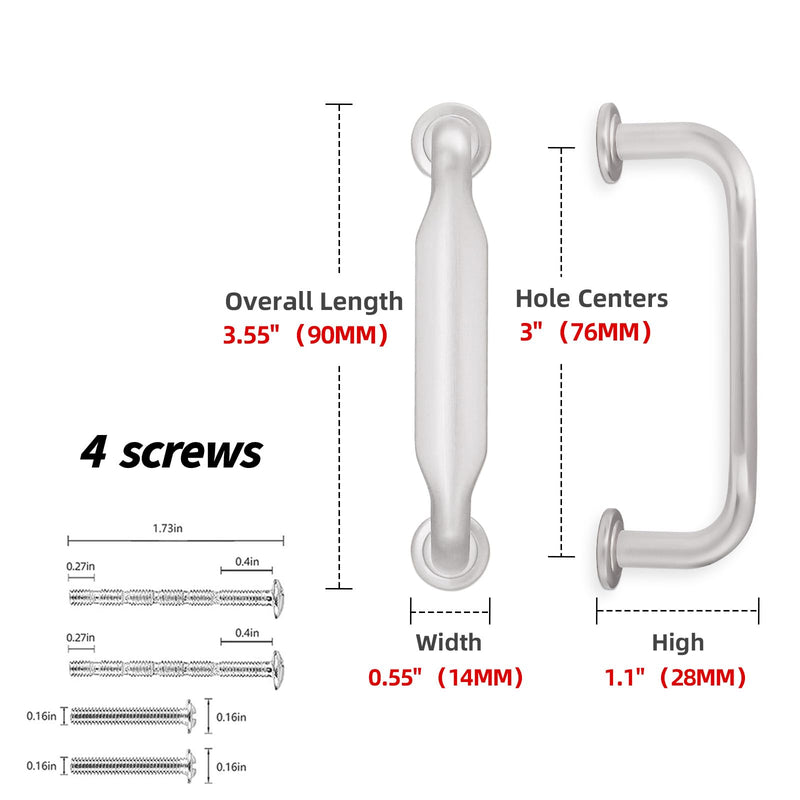 10 Pack Brushed Nickel Cabinet Pulls 3 Inch(76mm) Kitchen Cabinet Handles Cabinet Hardware for Drawer Pulls 3" Hole Center(76mm) 10