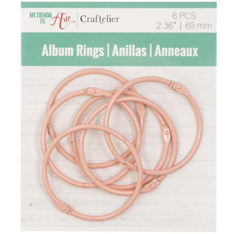 Craftelier - Set of 6 Metal Binding Rings for Scrapbooking, Card Making and Other Craft Projects | Rings for Photo Albums, Notebooks or Diaries | Size Ø 60 mm - Baby Pink Colour