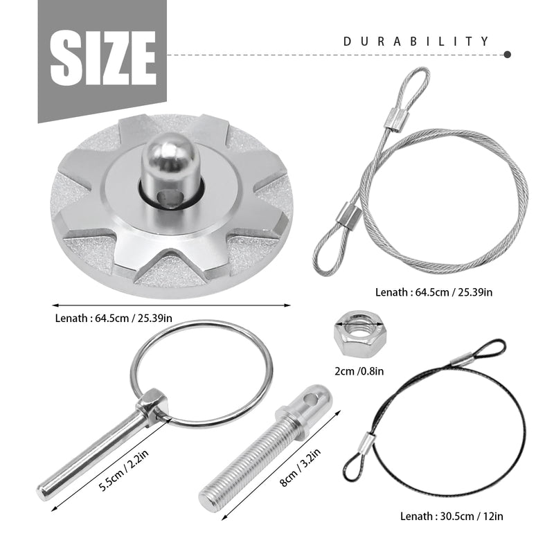 UOIENRT Aluminum Alloy Hood Pin Kit, Car Racing Lock for Universal Plate (Silver) Silver