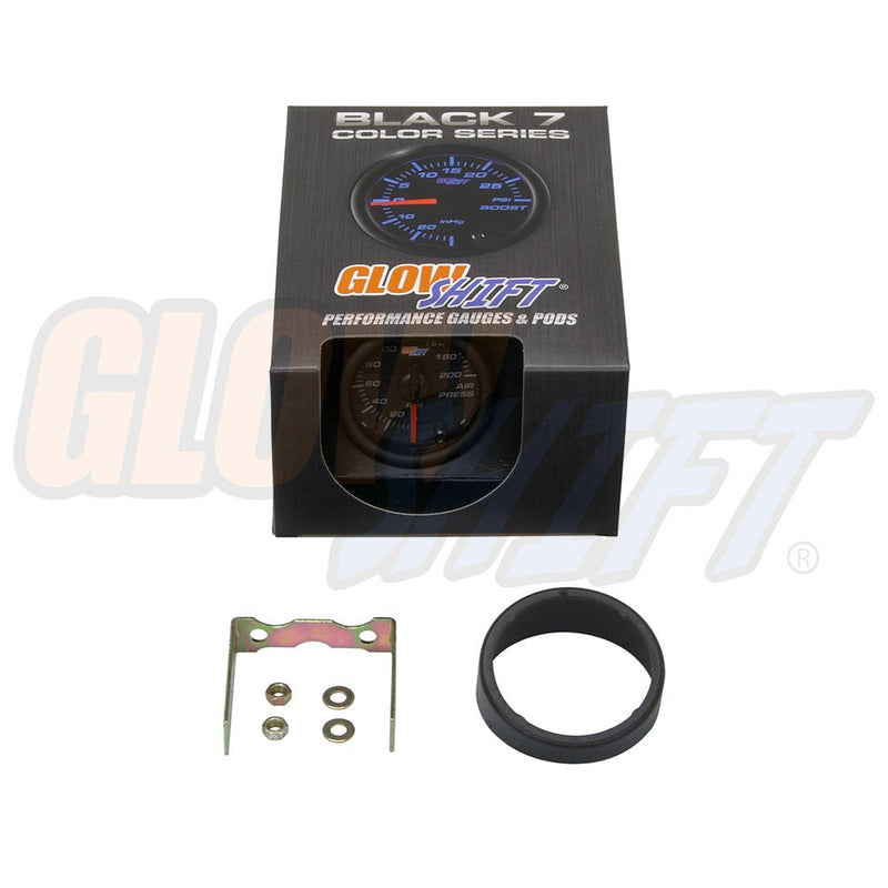 GlowShift Black 7 Color 200 PSI Mechanical Air Pressure Gauge for Air Ride Suspension Systems - Includes Wiring - Multi-Color Display - Black Dial - Clear Lens - 2-1/16" 52mm