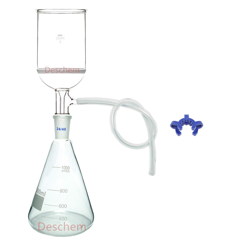 1000ml,Glass Suction Filter Kit,350ml 24/40 Buchner Funnel & 1L Erlenmeyer Flask