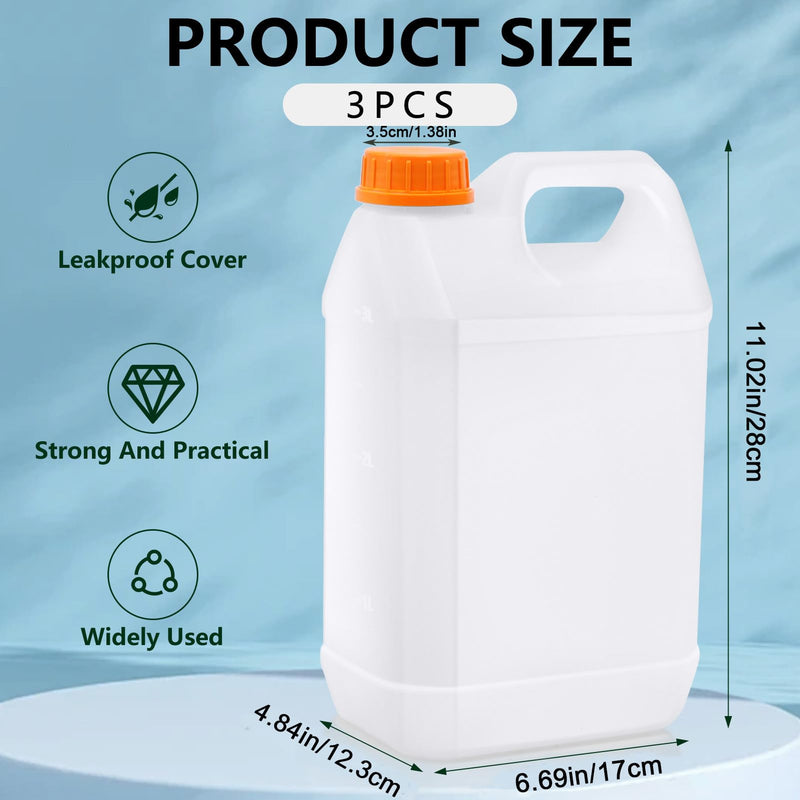 3 Pcs 1 Gallon Plastic Jugs, Gallon Water Jug for Water Storage Containers 1 Gallon Jug For Water Sauces Soaps Detergents Liquids Cleaning Solutions, Ideal for Home, Camping, and Outdoor Activities