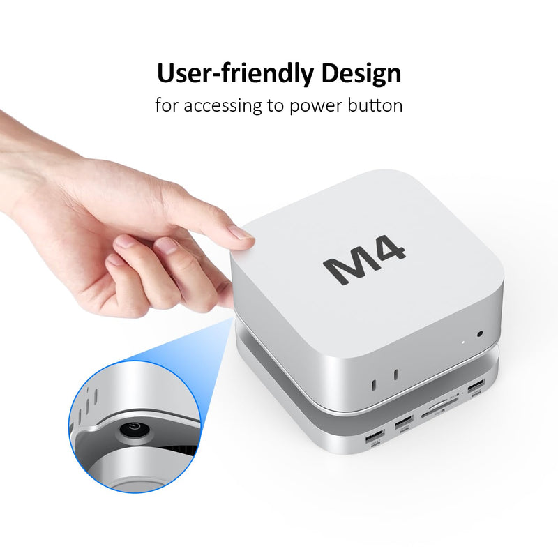Akyyajaure Mac mini Hub: 9 in 1 Aluminum Stand & Dock for Mac mini M4 Pro with M.2 NVMe SSD Enclosure, 10Gbps USB-A*2, SD/TF Card Readers, USB 2.0 MC60