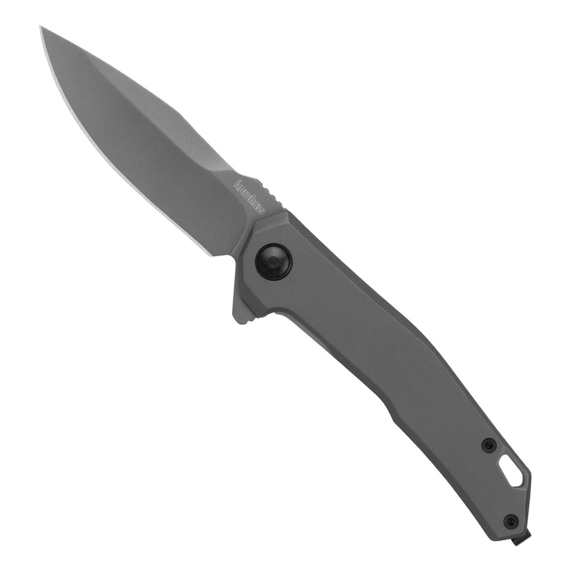Kershaw Helitack Pocket Knife, Matte Gray Design, 3.26 Inch Stainless Steel Drop Point Blade, EDC with Assisted Opening, Contoured Steel Handle, Everyday Carry Pocket Knife for Men and Women